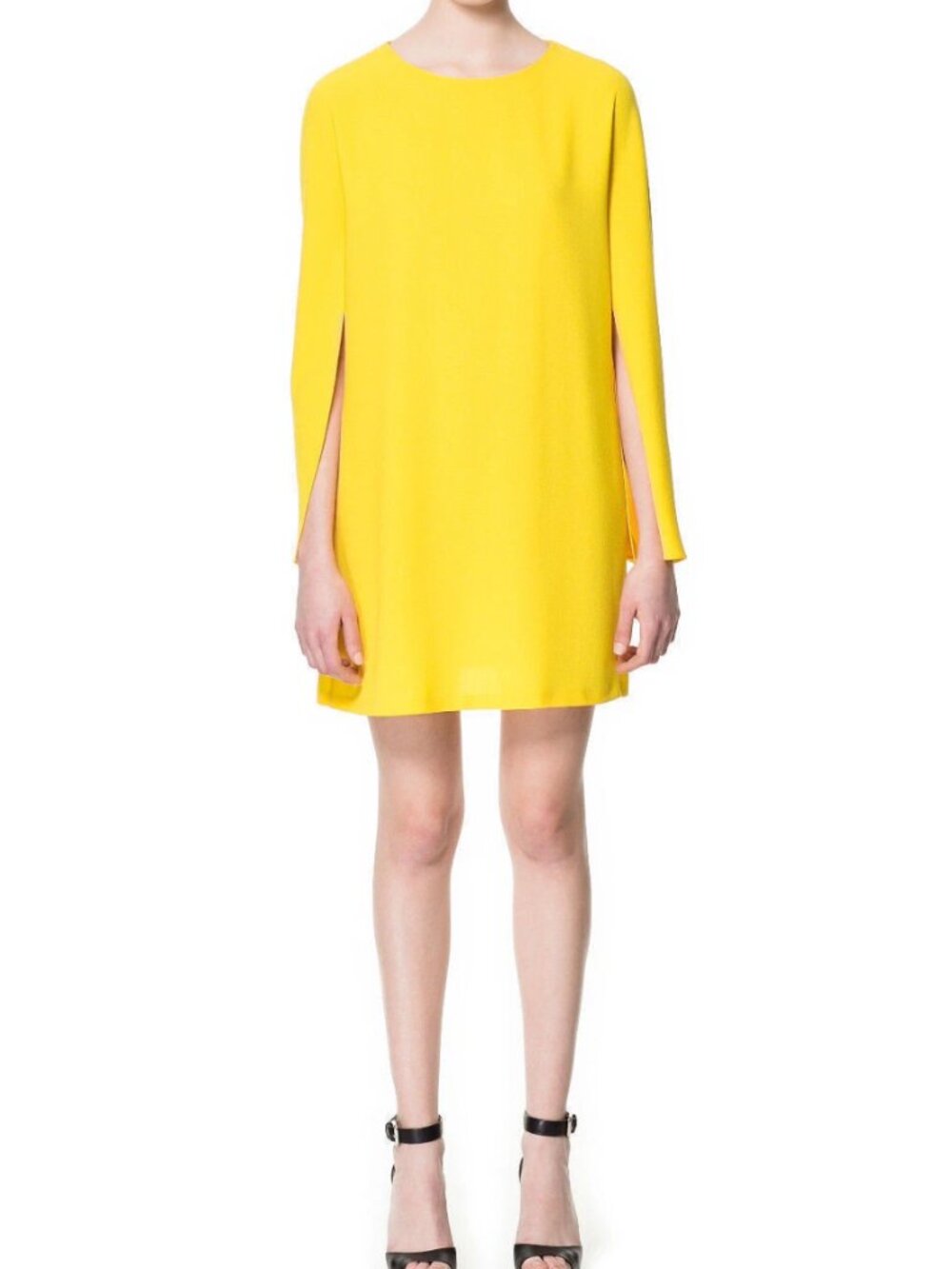 Zara Bright Yellow Dress With Cape Sleeves Size S